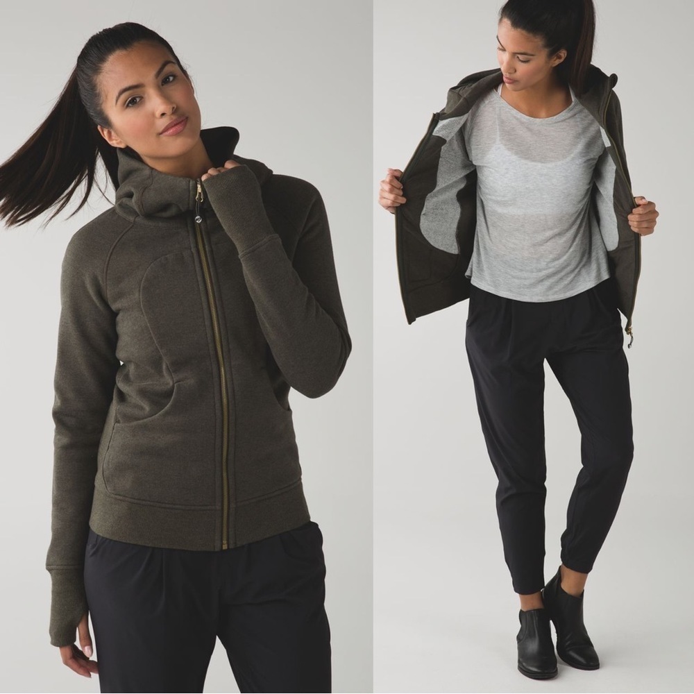 Lululemon • Scuba Hoodie III zip front jacket olive green Heathered Deep Camo